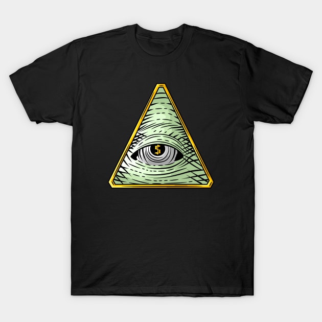 Money God illuminati art with great eye and dolar symbol T-Shirt by Drumsartco